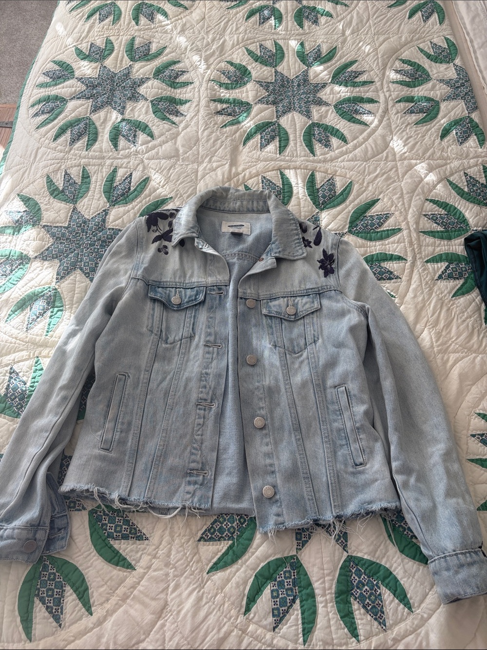 Old Navy Light Blue Embroidered Denim Jacket